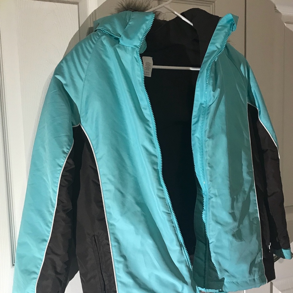 ✨SOLD✨Teal Blue/Brown Snow Jacket With Hood - Picture 2 of 7